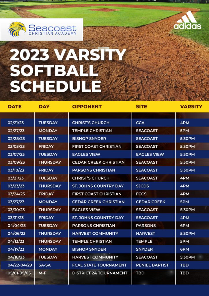 Seacoast Christian Academy 2023 Softball Schedule