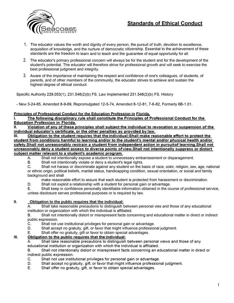 Standards of Ethics page 1
